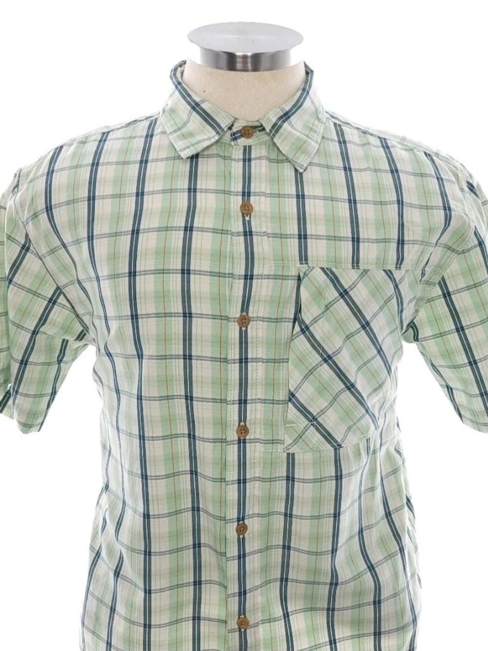 The North Face Green Plaid Button Up Short Sleeve Shirt Mens Size Medium